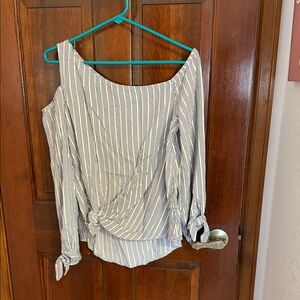 Express Blue and White Striped Off-Shoulder Blouse